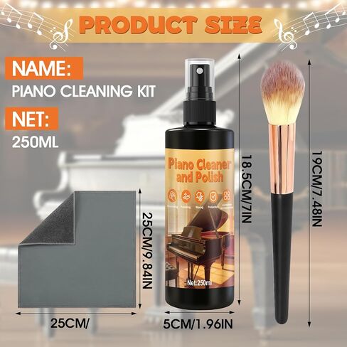 250ml Piano Cleaner and Polish, Piano Cleaning Kit Cleans Polishes Waxes and Protects In One Restore and Enhance Gloss Restoring Shine for Grand and Small Grand Piano Keys in Saudi Arabia