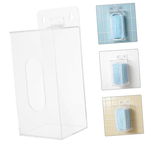 SHINEOFI Acrylic Face Mask Storage Box Wall-Mounted Mask Container Organizer with Single Compartment 100x95x240mm for Clinic and Home Use in Kuwait