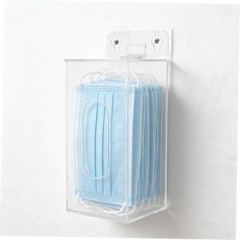 FOMIYES Acrylic Face Mask Organizer and Glove Storage Box with Wall Mounted Design, Openable Top Cover, and Front Dispensing Slot for Restaurants and Workspaces, Lightweight Sturdy Mask in Kuwait