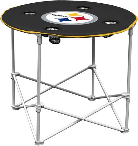 طاولة مستديرة قابلة للطي بشعار NFL بيتسبرغ ستيلرز مع 4 حاملات أكواب وحقيبة حمل، لون الفريق in Kuwait