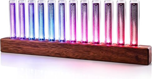 RGB Sound Pickup Light,LED Music Spectrum Display，12 LED Light Tubes Automatic Adjustment Colorful Rhythm Light Bar, with Solid Wood Base for Gaming,Livehouse,Studio, Home Decor in Kuwait