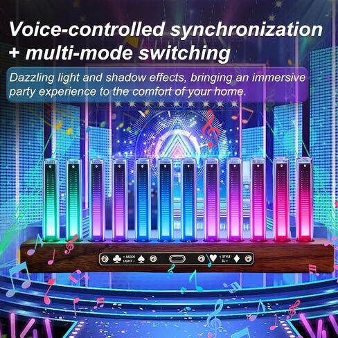 RGB Sound Pickup Light,LED Music Spectrum Display，12 LED Light Tubes Automatic Adjustment Colorful Rhythm Light Bar, with Solid Wood Base for Gaming,Livehouse,Studio, Home Decor in Kuwait