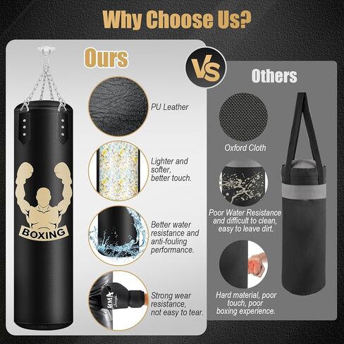 Filled Punching Bag for Adults, 4FT PU Leather Hanging Bag with 11lb Sponge Filler, Come with 12OZ Gloves, Heavy Bag Boxing Equipment for Training Karate Kickboxing Home Gym in Kuwait