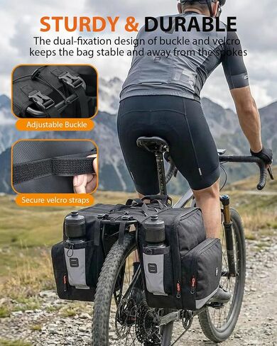 NDakter Bike Panniers، 30L حقائب دراجات مضادة للماء للرف الخلفي، حقيبة سرج مزدوجة قابلة للتوسيع مع شرائط عاكسة، ملحقات الدراجة الإلكترونية للتنقل وركوب الدراجات الجبلية in Kuwait