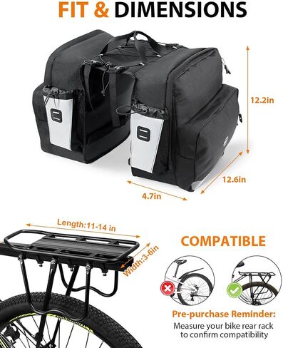 NDakter Bike Panniers، 30L حقائب دراجات مضادة للماء للرف الخلفي، حقيبة سرج مزدوجة قابلة للتوسيع مع شرائط عاكسة، ملحقات الدراجة الإلكترونية للتنقل وركوب الدراجات الجبلية in Kuwait