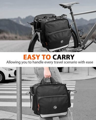 NDakter Bike Panniers، 30L حقائب دراجات مضادة للماء للرف الخلفي، حقيبة سرج مزدوجة قابلة للتوسيع مع شرائط عاكسة، ملحقات الدراجة الإلكترونية للتنقل وركوب الدراجات الجبلية in Kuwait