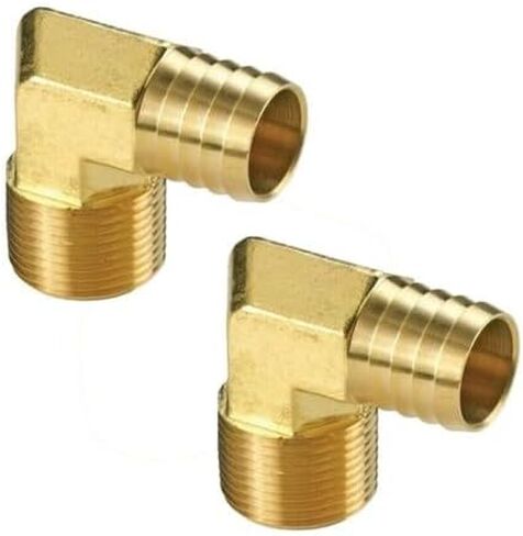 4-Piece Brass 90° Hose Barb x 1/2" NPT Male Elbow Fitting, Fits 5/8" ID Hose, 300 PSI Max Pressure in Kuwait