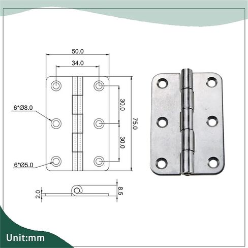 304 Stainless Steel Folding Flat Six Hole Hinge Industrial Machinery Door Load-Bearing 1Pcs in Kuwait
