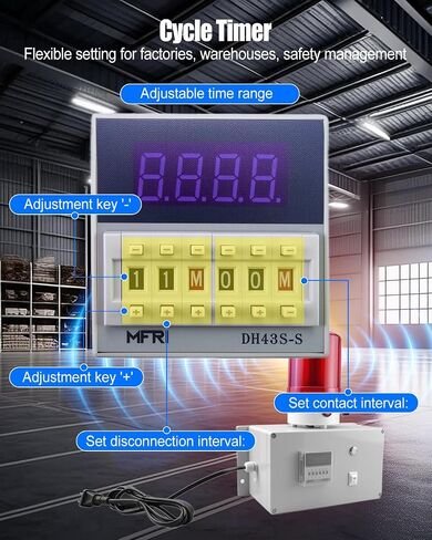 إنذار صفارة إنذار لتوقيت الدورة الصناعية AC110V، منبه مؤقت لدورة الصوت قابل للتعديل 0-110 ديسيبل، مع ضوء وامض مضيء in Kuwait