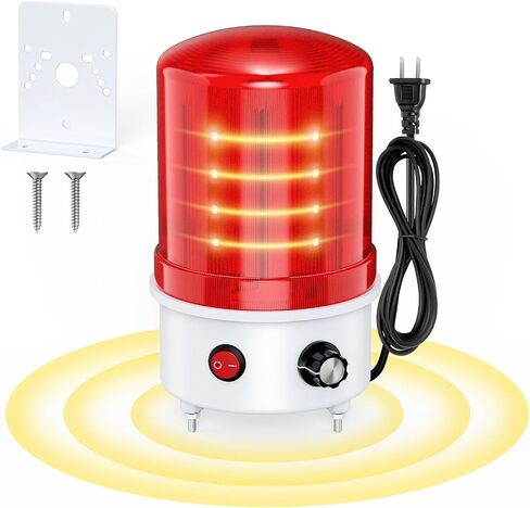 ضوء صفارة إنذار تحذيري دوار صناعي LED مع حامل، أحمر 0-120 ديسيبل مع صفارة، جهد عريض 100-240 فولت تيار متردد، 4 وات ABS IP65 مقاوم للماء، ضوء إشارة إنذار مثبت على مسمار للمصنع والبناء in Kuwait