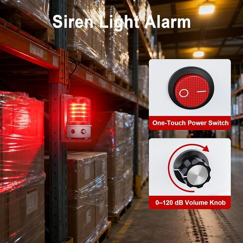 Industrial LED Rotating Warning Siren Light, Red 0–120 dB with Buzzer, 100–240V AC Wide Voltage, 4W ABS IP65 Waterproof Strobe, Bolt Mount Alarm Sign Light for Factory, Construction, Traffic in Kuwait
