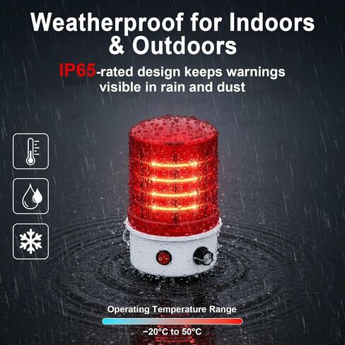 Industrial LED Rotating Warning Siren Light, Red 0–120 dB with Buzzer, 100–240V AC Wide Voltage, 4W ABS IP65 Waterproof Strobe, Bolt Mount Alarm Sign Light for Factory, Construction, Traffic in Kuwait