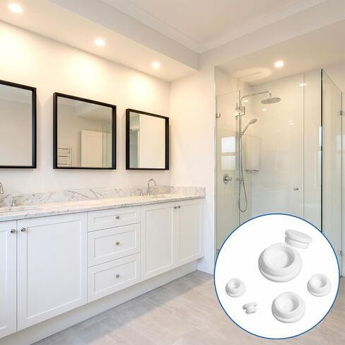 62 PCS 6 Sizes Silicone Rubber Plugs for Round Holes, Drainage Plugs for Planters, 1" 3/4" 5/8" 1/2" 3/8" 1/4" White Hole Plug Snap Locking T-Shape Furniture Bathtub in Kuwait