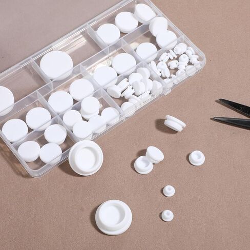 62 PCS 6 Sizes Silicone Rubber Plugs for Round Holes, Drainage Plugs for Planters, 1" 3/4" 5/8" 1/2" 3/8" 1/4" White Hole Plug Snap Locking T-Shape Furniture Bathtub in Kuwait