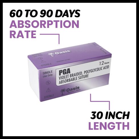 Oasis Vet PGA (Polyglycolic Acid) Surgical Suture, 1, (CP-1) 1/2 37mm Reverse Cutting Needle, 75cm, 12/Box, Veterinary Use in Kuwait