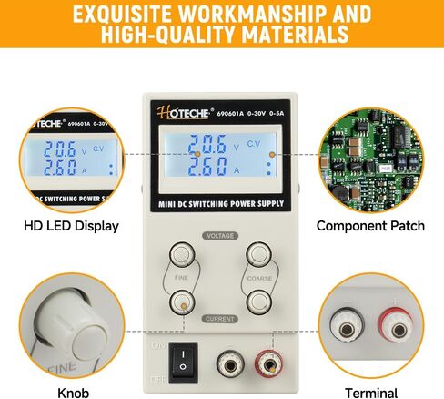 Hoteche 30V 5A DC مزود طاقة متغير، 110V/220V مدخل مزدوج عالي الدقة منضدة مختبر محمولة قابلة للتعديل تبديل منظم إمداد الطاقة للمختبر، DIY والإصلاح in Kuwait