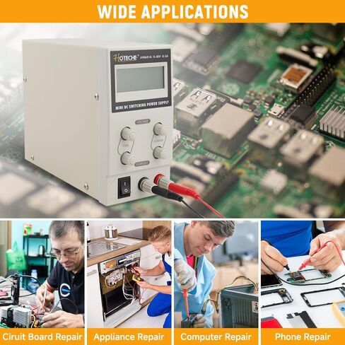 Hoteche 30V 5A DC مزود طاقة متغير، 110V/220V مدخل مزدوج عالي الدقة منضدة مختبر محمولة قابلة للتعديل تبديل منظم إمداد الطاقة للمختبر، DIY والإصلاح in Kuwait