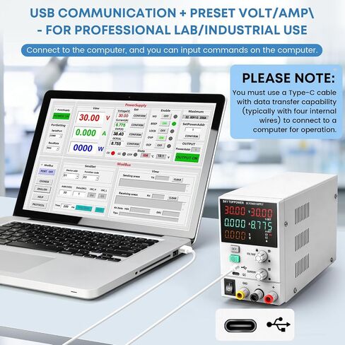 DC Power Supply Variable,32V 10A Power Supply with USB-C PC Control,Programmable,Encoder Knob,18W Quick Charge,Dual Display for Lab,Testing,Electronics Repair,Battery Charging,White in Kuwait
