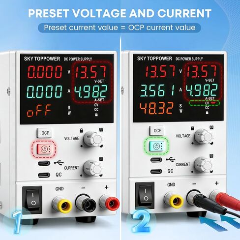 DC Power Supply Variable,32V 10A Power Supply with USB-C PC Control,Programmable,Encoder Knob,18W Quick Charge,Dual Display for Lab,Testing,Electronics Repair,Battery Charging,White in Kuwait