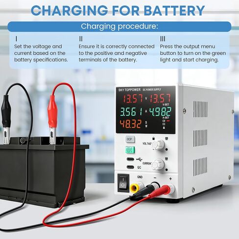 DC Power Supply Variable,32V 10A Power Supply with USB-C PC Control,Programmable,Encoder Knob,18W Quick Charge,Dual Display for Lab,Testing,Electronics Repair,Battery Charging,White in Kuwait