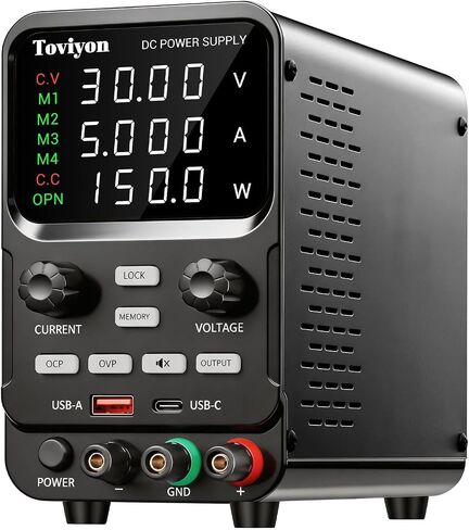 DC Power Supply Variable, 0-30V 0-5A Adjustable Bench Power Supply with Encoder Adjustment, Output Enable Button, 4-Digit LED Display, 4 Groups Memory Storage Short Circuit Protection (Black) in Kuwait