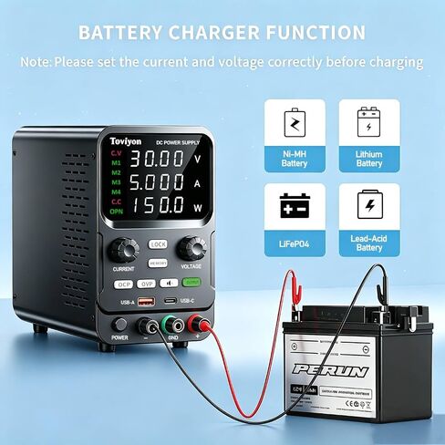 DC Power Supply Variable, 0-30V 0-5A Adjustable Bench Power Supply with Encoder Adjustment, Output Enable Button, 4-Digit LED Display, 4 Groups Memory Storage Short Circuit Protection (Black) in Kuwait