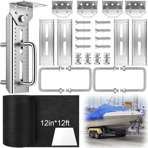 Woanger 4 Pack Boat Trailer Bunk Brackets with 8" x 12ft Marine Carpet, Heavy Duty Galvanized Swivel Top Bunk Brackets Kit for 3x3", 2x3", 1.5x3" Boat Trailer Crossmembers in Kuwait