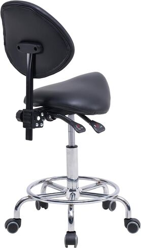 Saddle Stool Chair, Rolling Stool Chair, Ergonomic Hydraulic Stool with Backrest, Tilt Seat, Wheels, Footrest, Adjustable Height for Clinic Salon Dental, Black in Kuwait