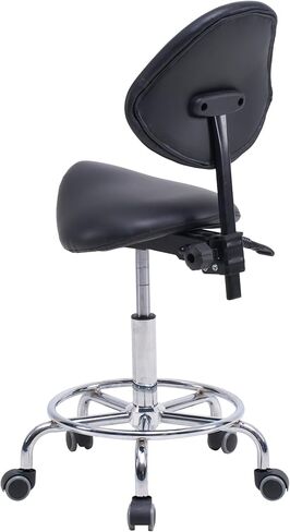 Saddle Stool Chair, Rolling Stool Chair, Ergonomic Hydraulic Stool with Backrest, Tilt Seat, Wheels, Footrest, Adjustable Height for Clinic Salon Dental, Black in Kuwait