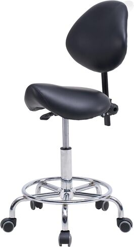 Saddle Stool Chair, Rolling Stool Chair, Ergonomic Hydraulic Stool with Backrest, Tilt Seat, Wheels, Footrest, Adjustable Height for Clinic Salon Dental, Black in Kuwait