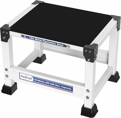 GanFindX Steel Plyo Box 12 Inch with 15 * 12 Inch Surface Metal Plyometric Jumping Box Home Gym Jump Trainer for Fitness Exercise Agility Stamina Conditioning Strength Training, White in Kuwait
