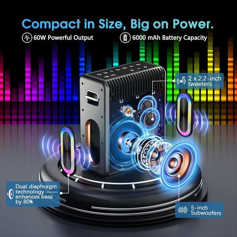 Karaoke Machine with 2 Wireless Microphones, Portable Bluetooth Karaoke Speaker for Adults, 2 Voice Mode & LED Party Lights, Birthday Gifts for Kids Family,Supports BT/TWS/AUX/USB/TF (Deep Black) in Kuwait