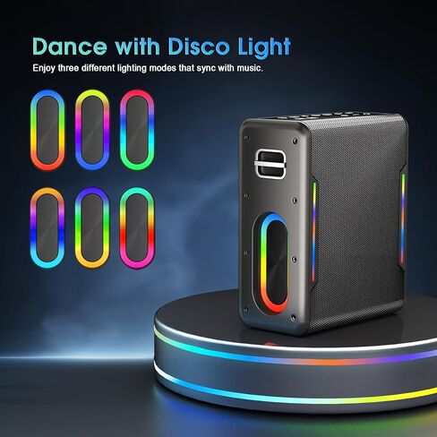 Karaoke Machine with 2 Wireless Microphones, Portable Bluetooth Karaoke Speaker for Adults, 2 Voice Mode & LED Party Lights, Birthday Gifts for Kids Family,Supports BT/TWS/AUX/USB/TF (Deep Black) in Kuwait