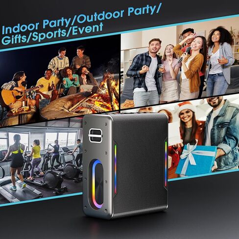 Karaoke Machine with 2 Wireless Microphones, Portable Bluetooth Karaoke Speaker for Adults, 2 Voice Mode & LED Party Lights, Birthday Gifts for Kids Family,Supports BT/TWS/AUX/USB/TF (Deep Black) in Kuwait