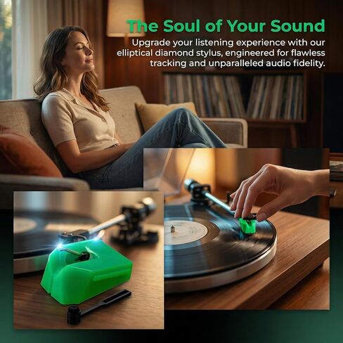 VMN-95E Premium Elliptical Stylus Replacement for Audio-Technica VM95 Turntable, Diamond Needle, Compatible with AT-LP120X 【Green】 in Saudi Arabia