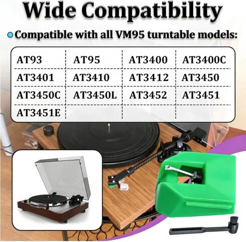 VMN-95E Premium Elliptical Stylus Replacement for Audio-Technica VM95 Turntable, Diamond Needle, Compatible with AT-LP120X 【Green】 in Saudi Arabia