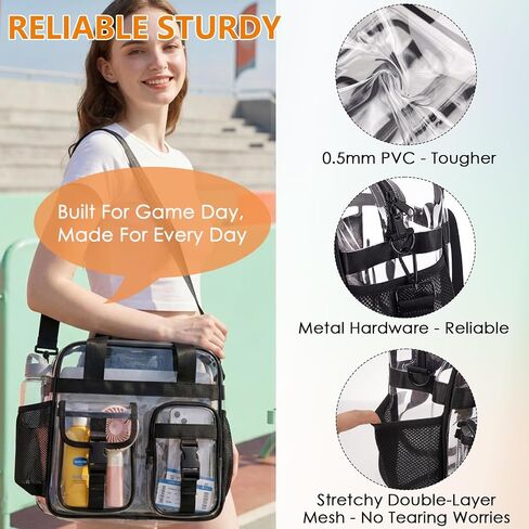 حقيبة يد Eslcorri Clear Tote Bag معتمدة من الاستاد، حقيبة يد للمناسبات الكبيرة مقاس 12x12x6 للألعاب والعمل in Saudi Arabia