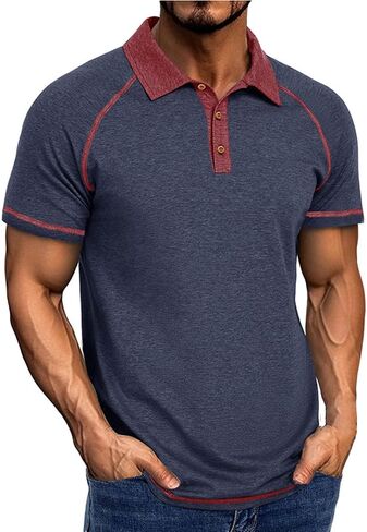 Mens Shirt Summer Collared Short Sleeve Tops with Contrast Stitching Lightweight Breathable Lounge Heathered Tees in Kuwait