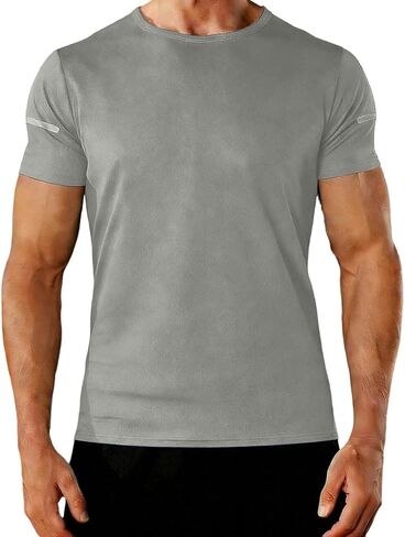 Mens Shirts Summer Short Sleeve Athletic Tops with Reflective Strips Breathable Tshirts for Workout Running Wear in Kuwait