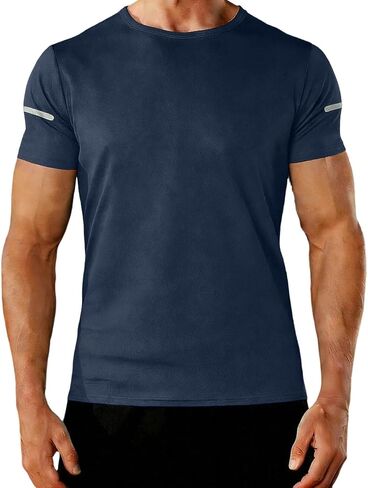 Mens Shirts Summer Short Sleeve Athletic Tops with Reflective Strips Breathable Tshirts for Workout Running Wear in Kuwait