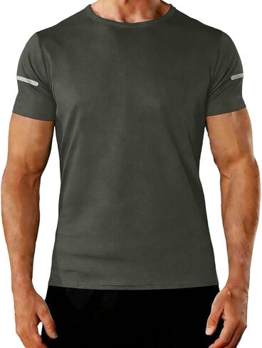 Mens Shirts Summer Short Sleeve Athletic Tops with Reflective Strips Breathable Tshirts for Workout Running Wear in Kuwait