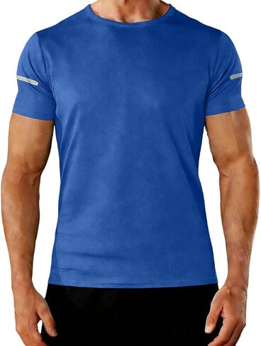Mens Shirts Summer Short Sleeve Athletic Tops with Reflective Strips Breathable Tshirts for Workout Running Wear in Kuwait