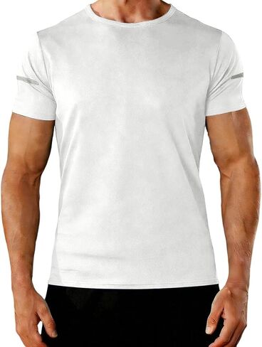 Mens Shirts Summer Short Sleeve Athletic Tops with Reflective Strips Breathable Tshirts for Workout Running Wear in Kuwait