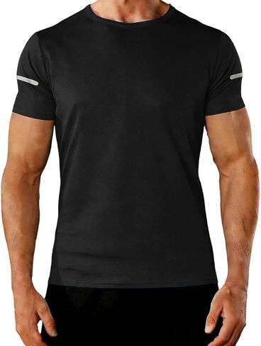 Mens Shirts Summer Short Sleeve Athletic Tops with Reflective Strips Breathable Tshirts for Workout Running Wear in Kuwait