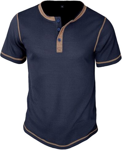 Mens Shirt Summer Button Placket Short Sleeve Tops Lightweight Breathable Lounge Contrast Color Tees for Daily in Kuwait