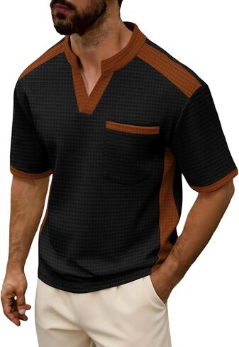 Mens Shirts Summer V Neck Short Sleeve Tops with Chest Pocket Lightweight Breathable Lounge Shirts for Vacation in Kuwait