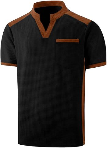 Mens Shirts Summer V Neck Short Sleeve Tops with Chest Pocket Lightweight Breathable Lounge Shirts for Vacation in Kuwait