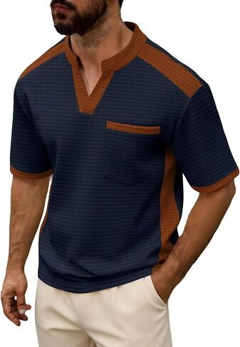 Mens Shirts Summer V Neck Short Sleeve Tops with Chest Pocket Lightweight Breathable Lounge Shirts for Vacation in Kuwait