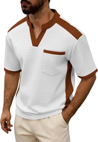 Mens Shirts Summer V Neck Short Sleeve Tops with Chest Pocket Lightweight Breathable Lounge Shirts for Vacation in Kuwait