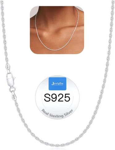 JOWLPIRE ITALIAN 2MM ROPE ROPE CARNING 925 Sterling Silver Chain Necklace for Women ، سلسلة ذهبية مطلية 14 ألفًا بالنساء سلس وقلادات سلسلة نسائية قوية ، 16 18 20 22 24 26 بوصة in Kuwait